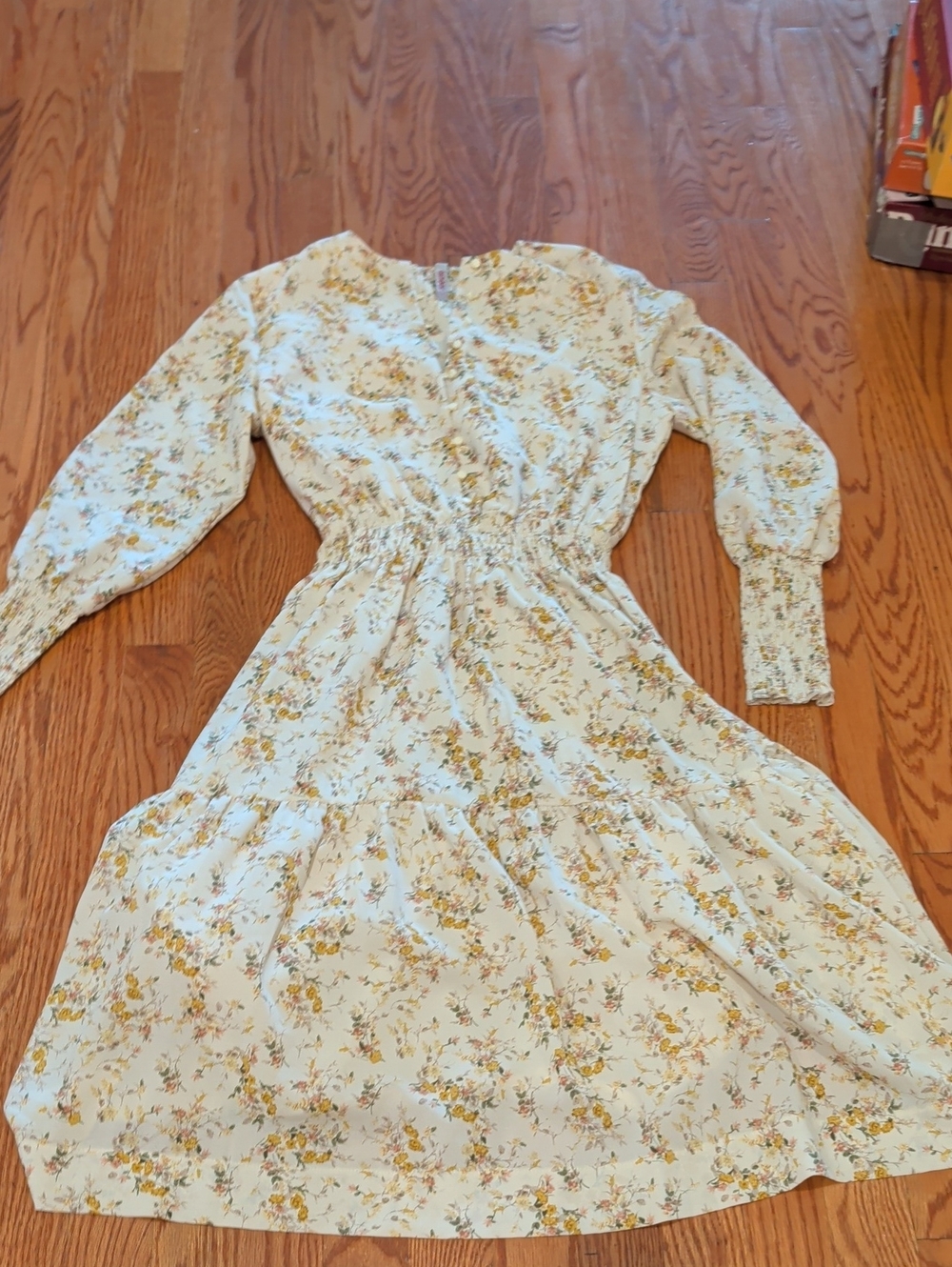 Ginger Brand Floral Lined Summer Dress With Rouching.  Buttons In Front.